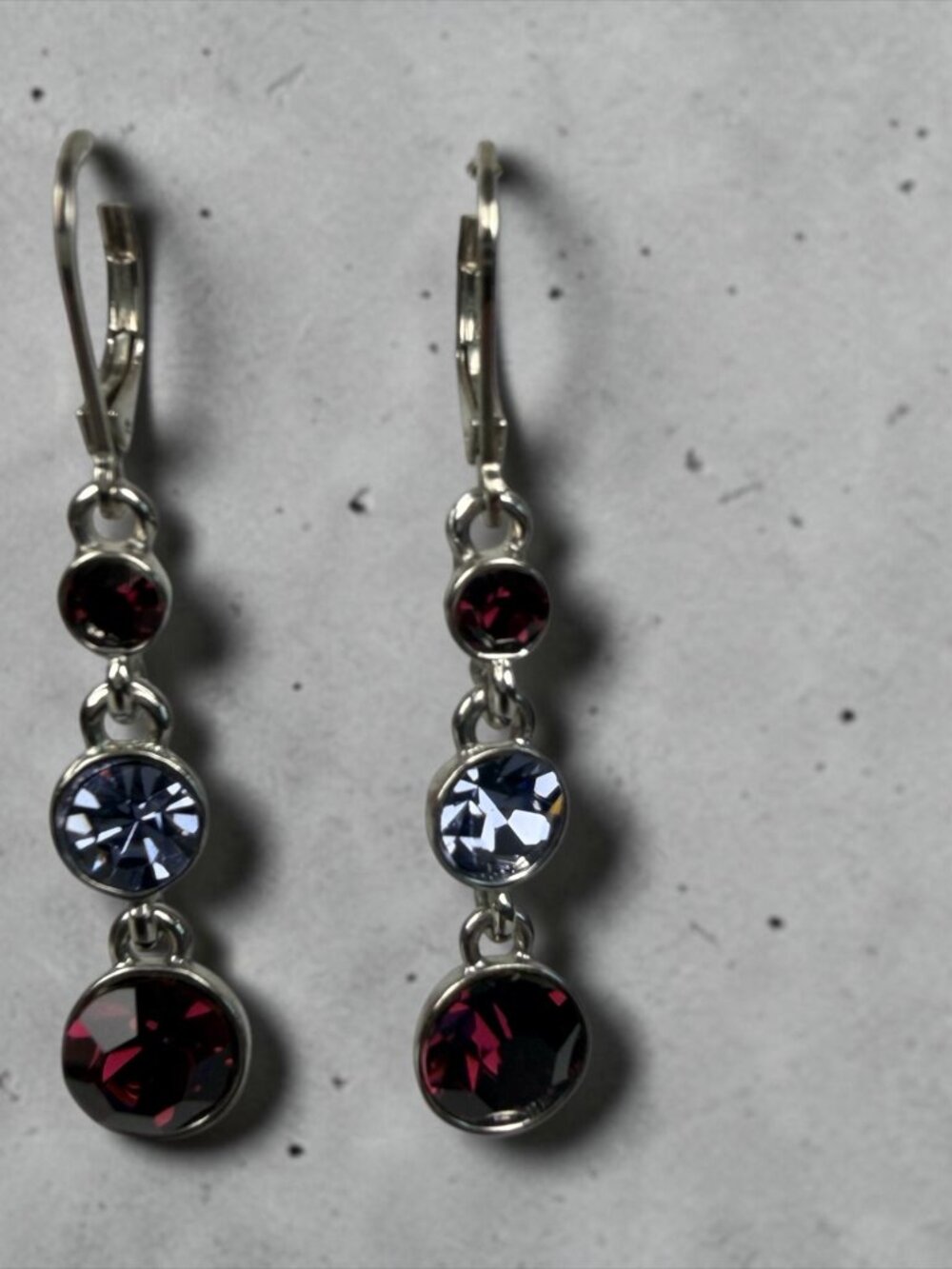 Napier Silver-Tone  Three Drop Purple Crystals Earrings –Early2000– Timeless & E
